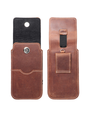 Chausson universel en cuir avec rabat - ROYAL Crazy Horse / marron - Taille 2XL+tall - SAMSUNG S21 ULTRA / HUAWEI P Smart 2021 /