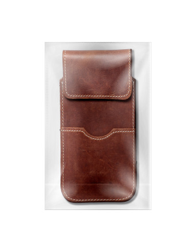 Chausson universel en cuir avec rabat - ROYAL Crazy Horse / marron - Taille 2XL+tall - SAMSUNG S21 ULTRA / HUAWEI P Smart 2021 /