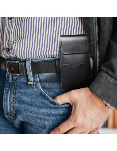 Chausson universel en cuir avec rabat - ROYAL / noir - Taille 2XL+tall - SAMSUNG S21 ULTRA / HUAWEI P Smart 2021 / XIAOMI Redmi 