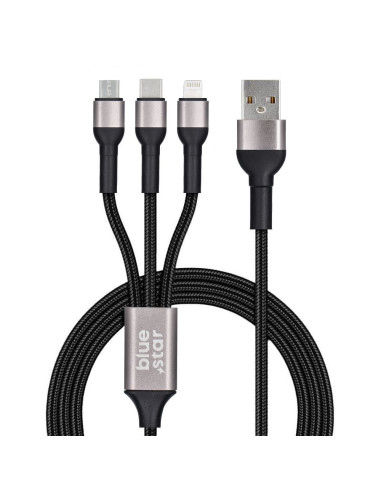 Câble 3-en-1 Blue Star avec connecteurs micro USB, USB C et Lightning
