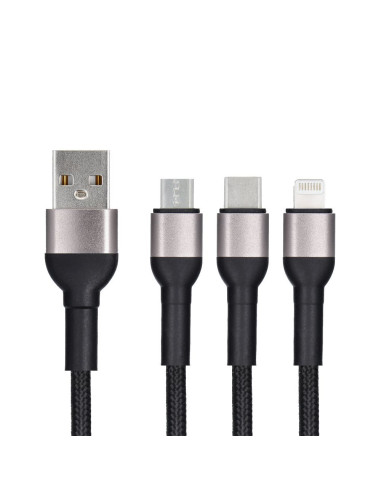 Câble 3-en-1 Blue Star avec connecteurs micro USB, USB C et Lightning