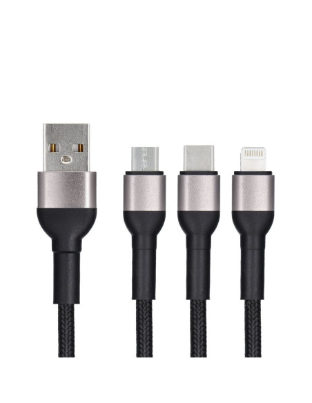 Câble 3-en-1 Blue Star avec connecteurs micro USB, USB C et Lightning