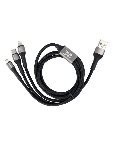 Câble 3-en-1 Blue Star avec connecteurs micro USB, USB C et Lightning