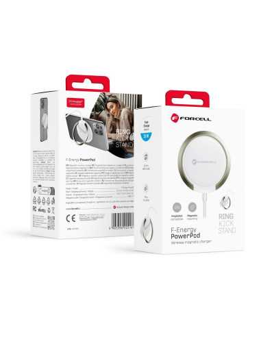 FORCELL F-ENERGY PowerPod chargeur inductif avec anneau/base compatible avec MagSafe blanc