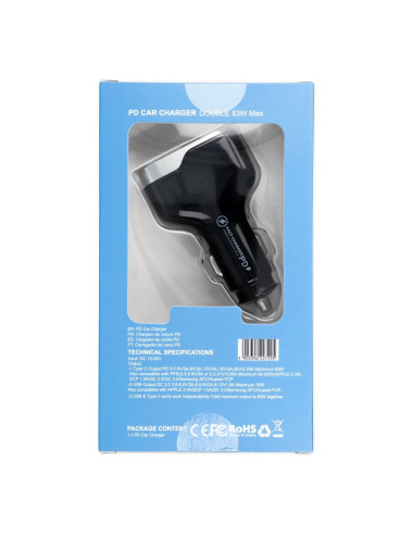 Chargeur de voiture USB QC 3.0 18W + Type C PD 65W CC53-1A1C (Total 83W)