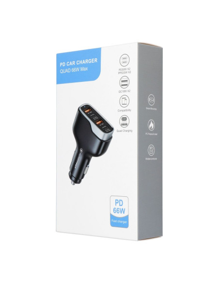 Chargeur de voiture 2x USB QC 3.0 + 2x Type C PD CC53-2A2C (Total 66W)