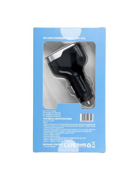 Chargeur de voiture 2x USB QC 3.0 + 2x Type C PD CC53-2A2C (Total 66W)