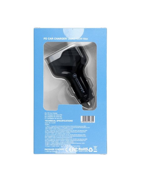 Chargeur de voiture 2x USB QC 3.0 + 2x Type C PD CC53-2A2C (Total 120W)