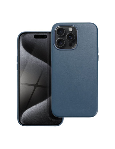 COUVERTURE MAG en CUIR compatible avec MagSafe pour IPHONE 15 Pro Max bleu