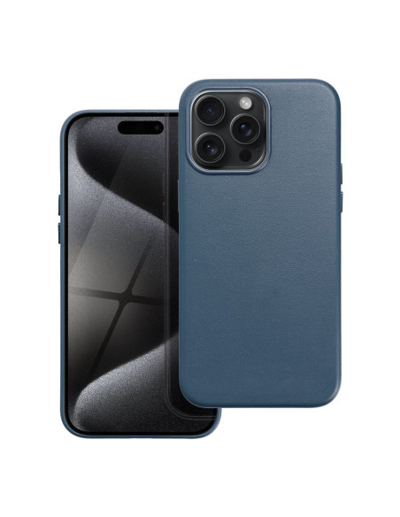 COUVERTURE MAG en CUIR compatible avec MagSafe pour IPHONE 15 Pro Max bleu