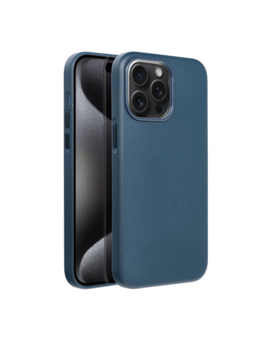 COUVERTURE MAG en CUIR compatible avec MagSafe pour IPHONE 15 Pro Max bleu