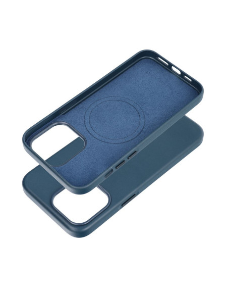 COUVERTURE MAG en CUIR compatible avec MagSafe pour IPHONE 15 Pro Max bleu