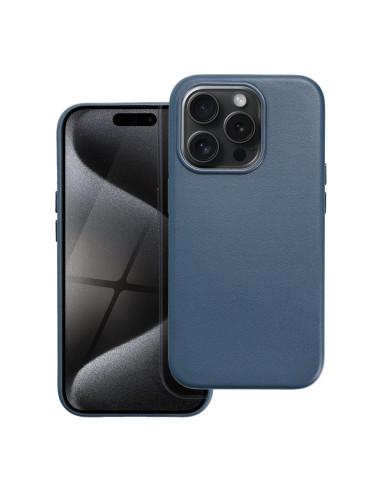 COUVERTURE MAG en CUIR compatible avec MagSafe pour IPHONE 15 Pro bleu