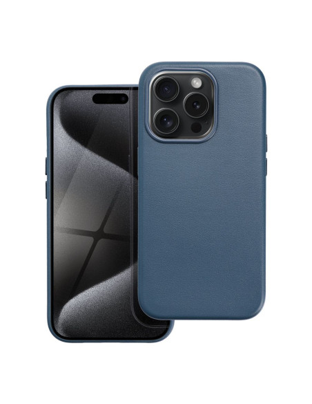 COUVERTURE MAG en CUIR compatible avec MagSafe pour IPHONE 15 Pro bleu