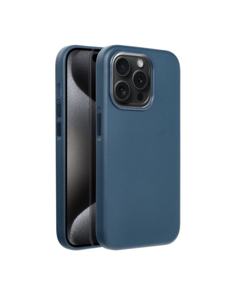 COUVERTURE MAG en CUIR compatible avec MagSafe pour IPHONE 15 Pro bleu