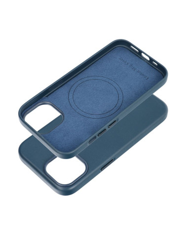 COUVERTURE MAG en CUIR compatible avec MagSafe pour IPHONE 15 bleu