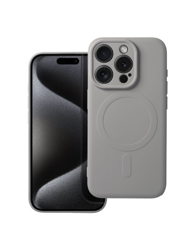 Coque SILICONE MAG COVER compatible avec MagSafe pour IPHONE 15 Pro gris titane