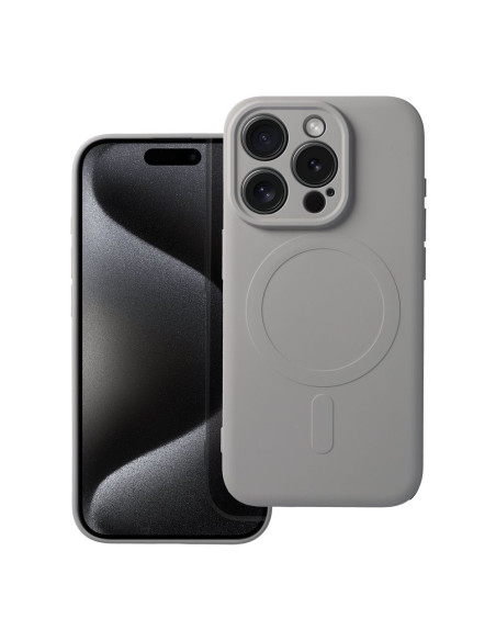 Coque SILICONE MAG COVER compatible avec MagSafe pour IPHONE 15 Pro gris titane
