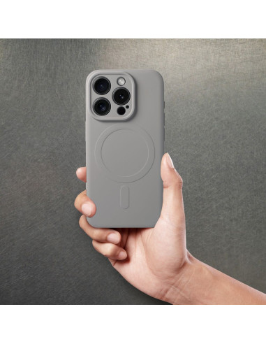 Coque SILICONE MAG COVER compatible avec MagSafe pour IPHONE 15 Pro gris titane