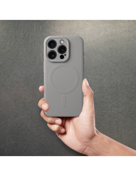 Coque SILICONE MAG COVER compatible avec MagSafe pour IPHONE 15 Pro gris titane