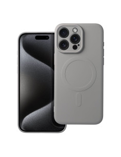 Coque SILICONE MAG COVER compatible avec MagSafe pour IPHONE 15 Pro Max gris titane