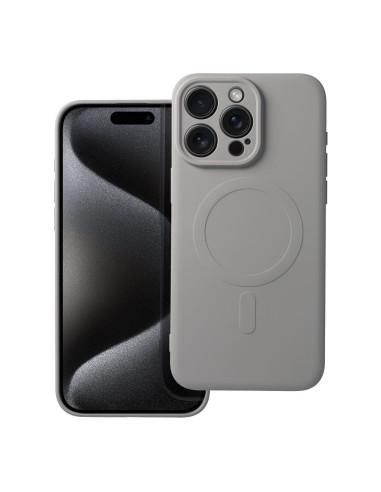 Coque SILICONE MAG COVER compatible avec MagSafe pour IPHONE 15 Pro Max gris titane