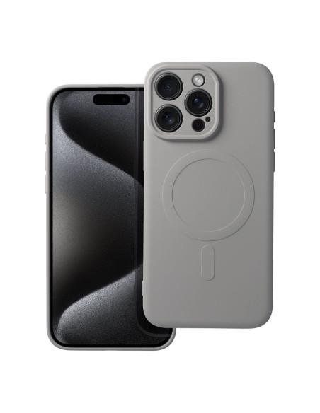 Coque SILICONE MAG COVER compatible avec MagSafe pour IPHONE 15 Pro Max gris titane