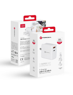 FORCELL Chargeur de courant 3-en-1 avec connecteur USB C et USB A - 3A 45W avec charge PD et QC 4.0 et trois prises interchangea