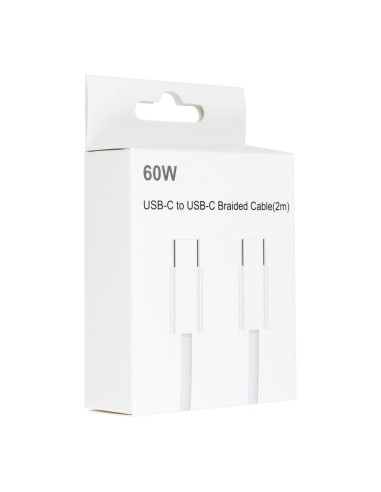 Câble Type C vers Type C Power Delivery PD 60W 3A C263 blanc 2 m