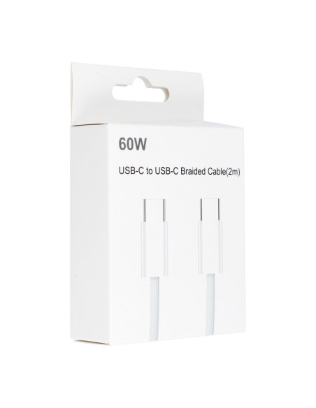 Câble Type C vers Type C Power Delivery PD 60W 3A C263 blanc 2 m