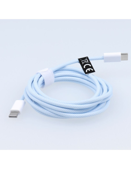 Câble Type C vers Type C Power Delivery PD 60W 3A C263 blue 2 m