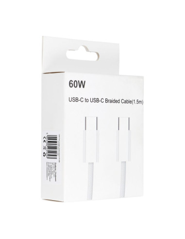 Câble Type C vers Type C Power Delivery PD 60W 3A C263 blanc 1,5 m