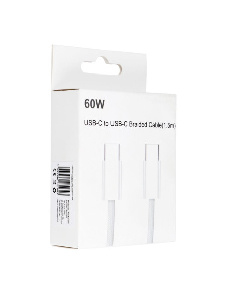 Câble Type C vers Type C Power Delivery PD 60W 3A C263 blanc 1,5 m