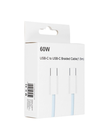 Câble Type C vers Type C Power Delivery PD 60W 3A C263 bleu 1,5 m